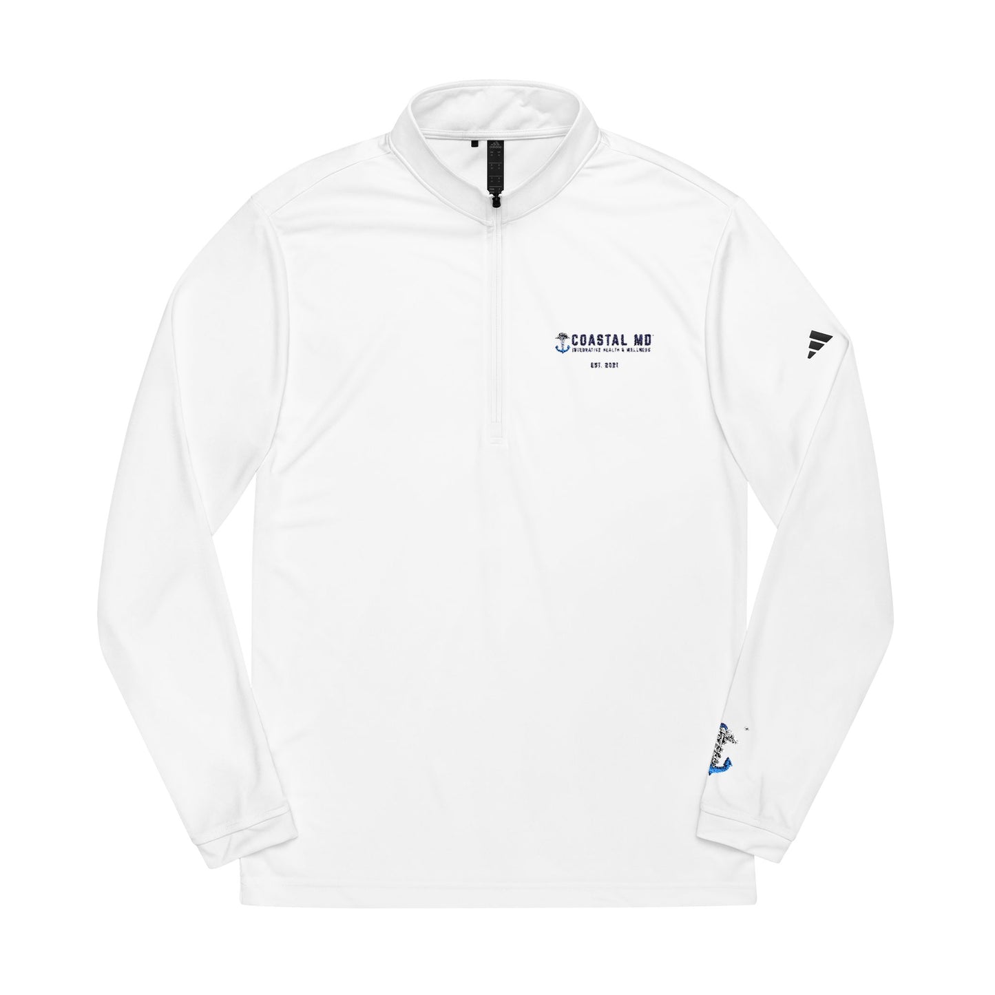 Embroidered adidas Quarter-Zip Pullover — White Performance Half-Zip