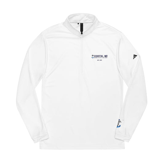 Embroidered adidas Quarter-Zip Pullover — White Performance Half-Zip