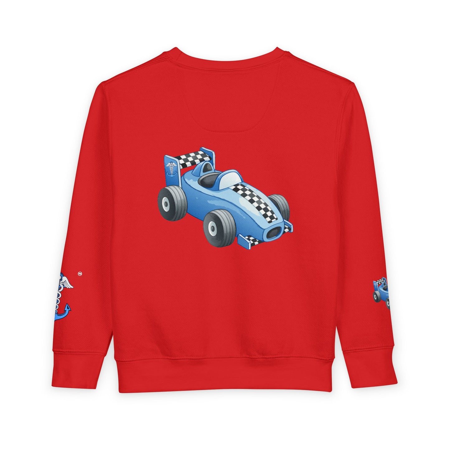 Coastal MD Toddler Sweatshirt — Blue Race Car Anchor Design