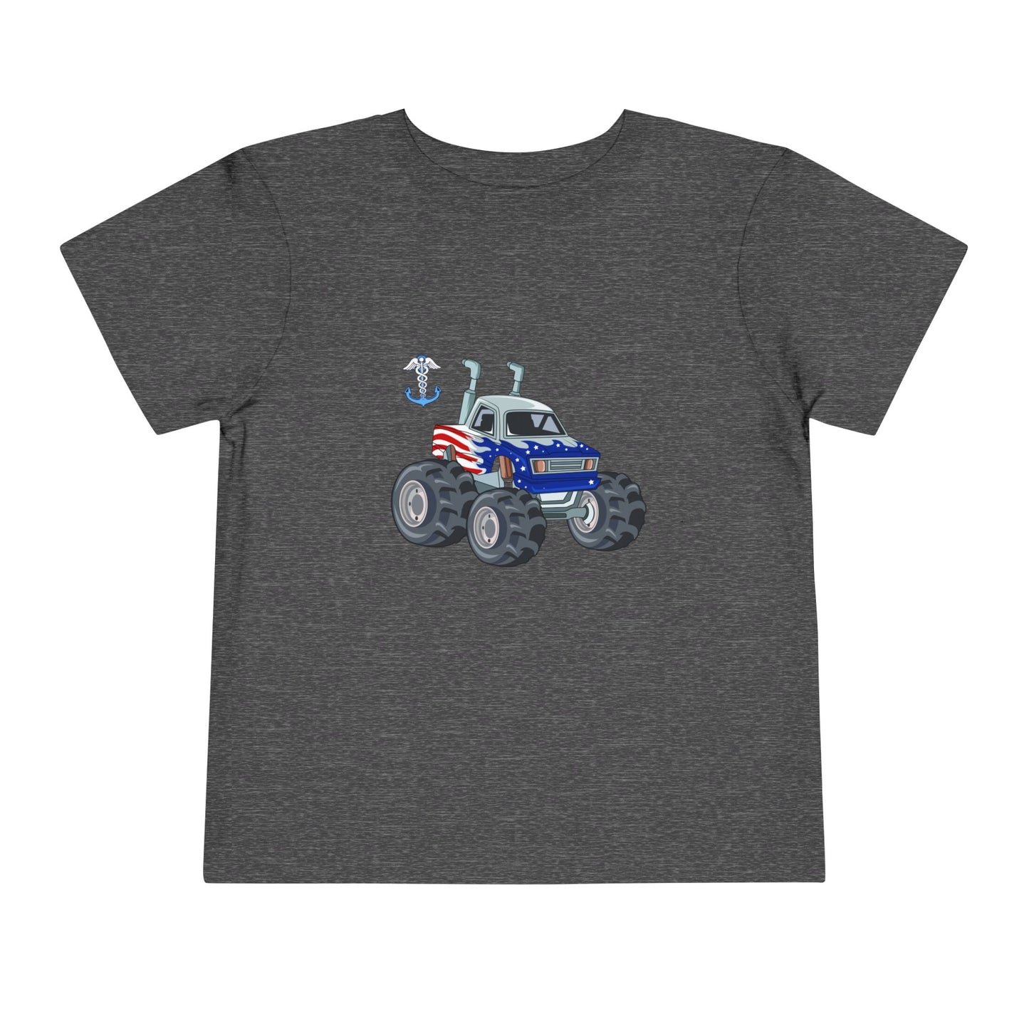 Toddler Tee — Patriotic Monster Truck with Anchor Graphic