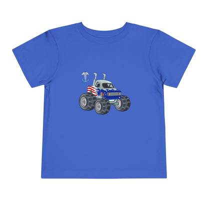 Toddler Tee — Patriotic Monster Truck with Anchor Graphic