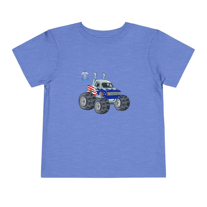 Toddler Tee — Patriotic Monster Truck with Anchor Graphic