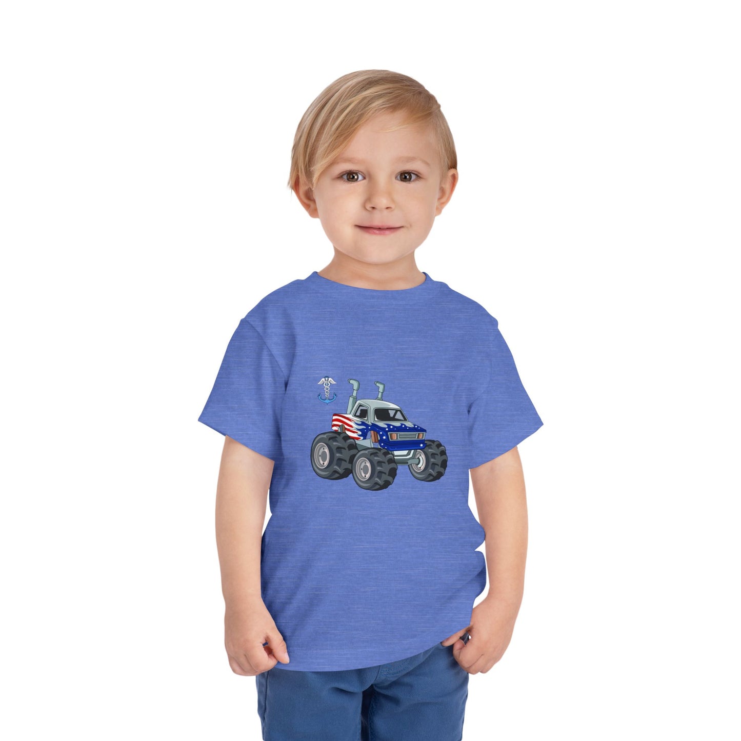 Toddler Tee — Patriotic Monster Truck with Anchor Graphic