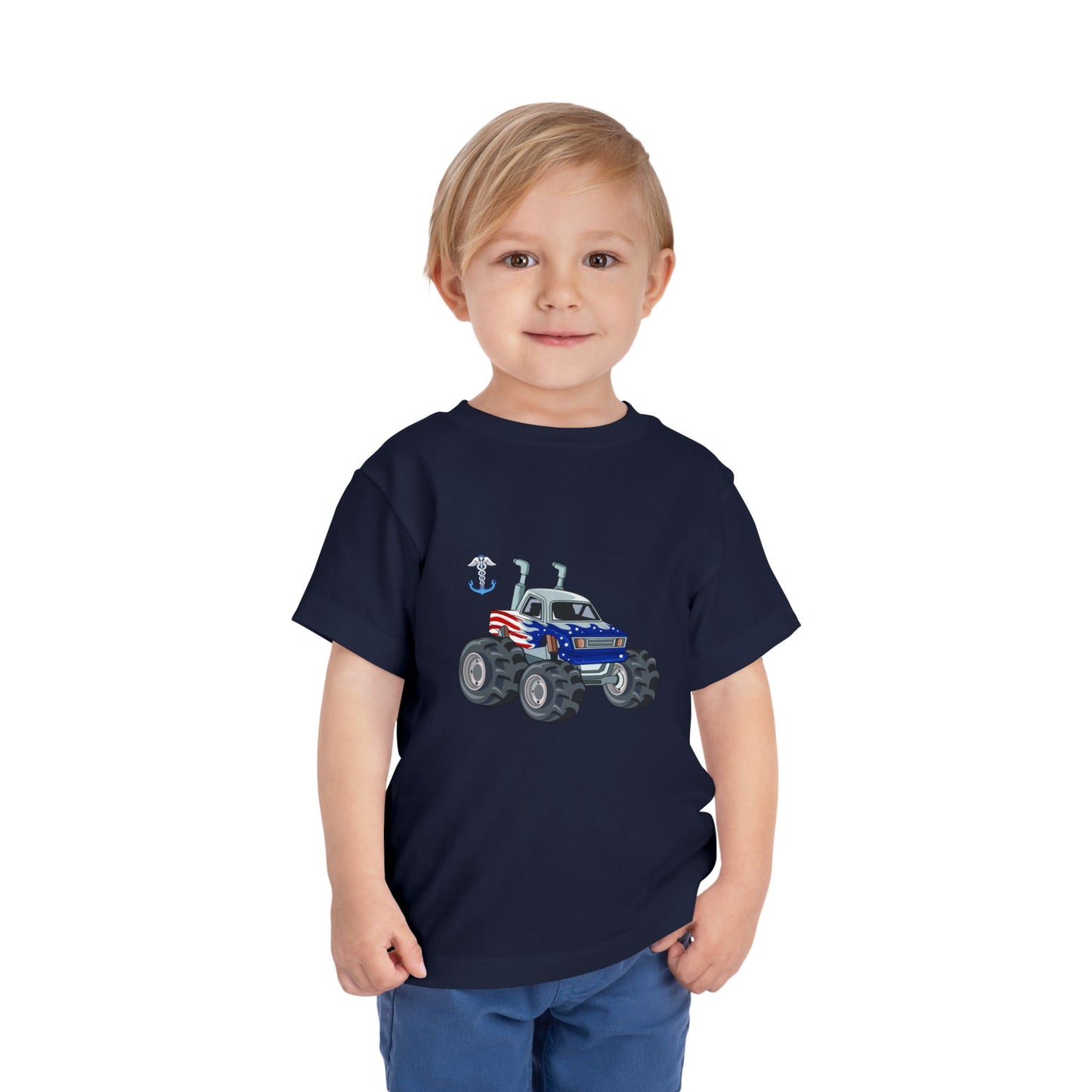 Toddler Tee — Patriotic Monster Truck with Anchor Graphic