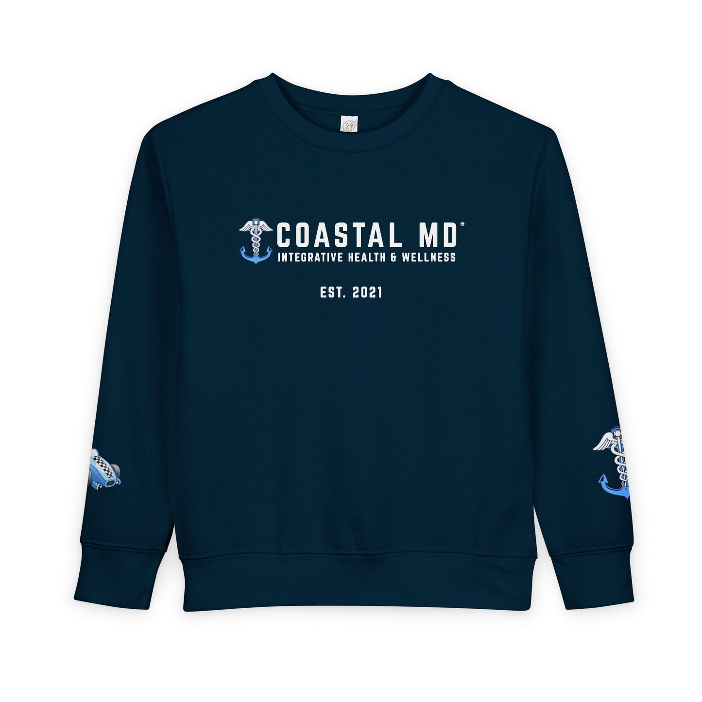 Coastal MD Toddler Sweatshirt — Blue Race Car Anchor Design