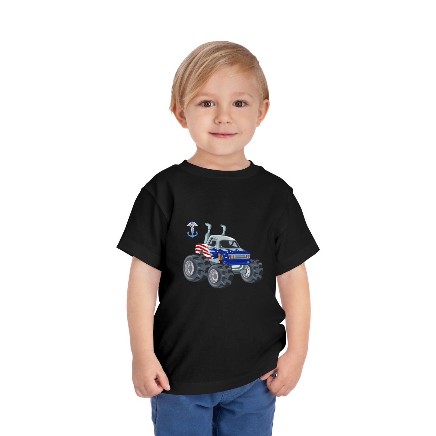 Toddler Tee — Patriotic Monster Truck with Anchor Graphic