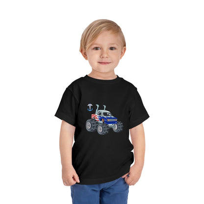 Toddler Tee — Patriotic Monster Truck with Anchor Graphic