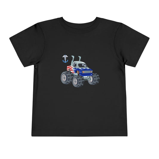 Toddler Tee — Patriotic Monster Truck with Anchor Graphic