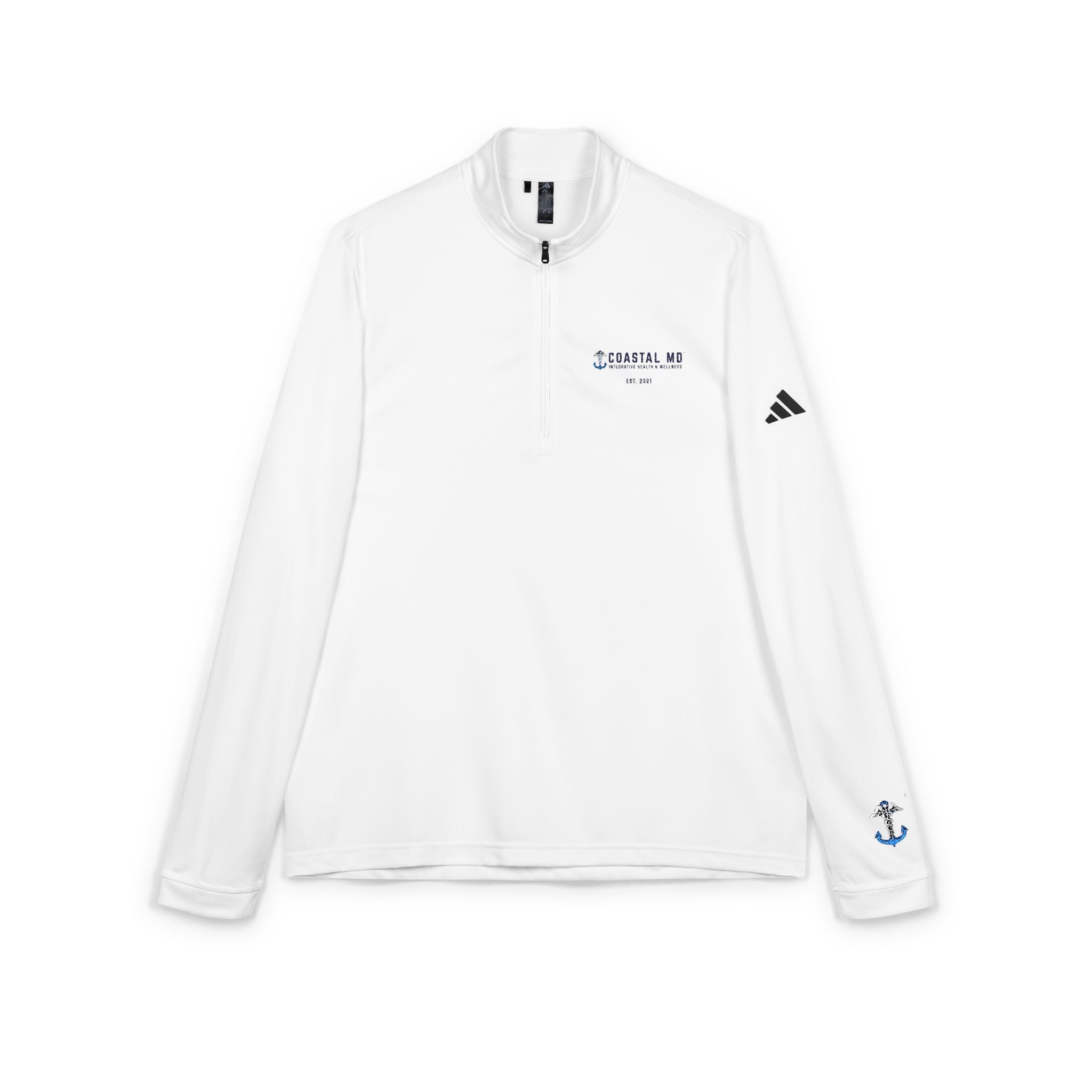 Embroidered adidas Quarter-Zip Pullover — White Performance Half