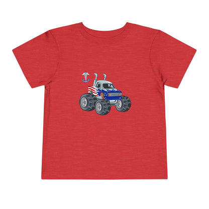Toddler Tee — Patriotic Monster Truck with Anchor Graphic