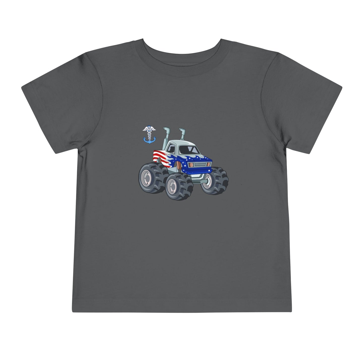 Toddler Tee — Patriotic Monster Truck with Anchor Graphic